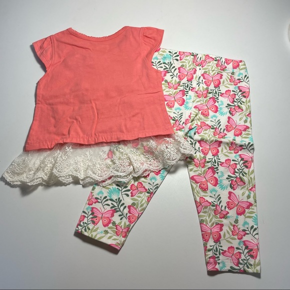 NWOT 2pc coral top with butterfly print and matching leggings Size 3T - Picture 5 of 5